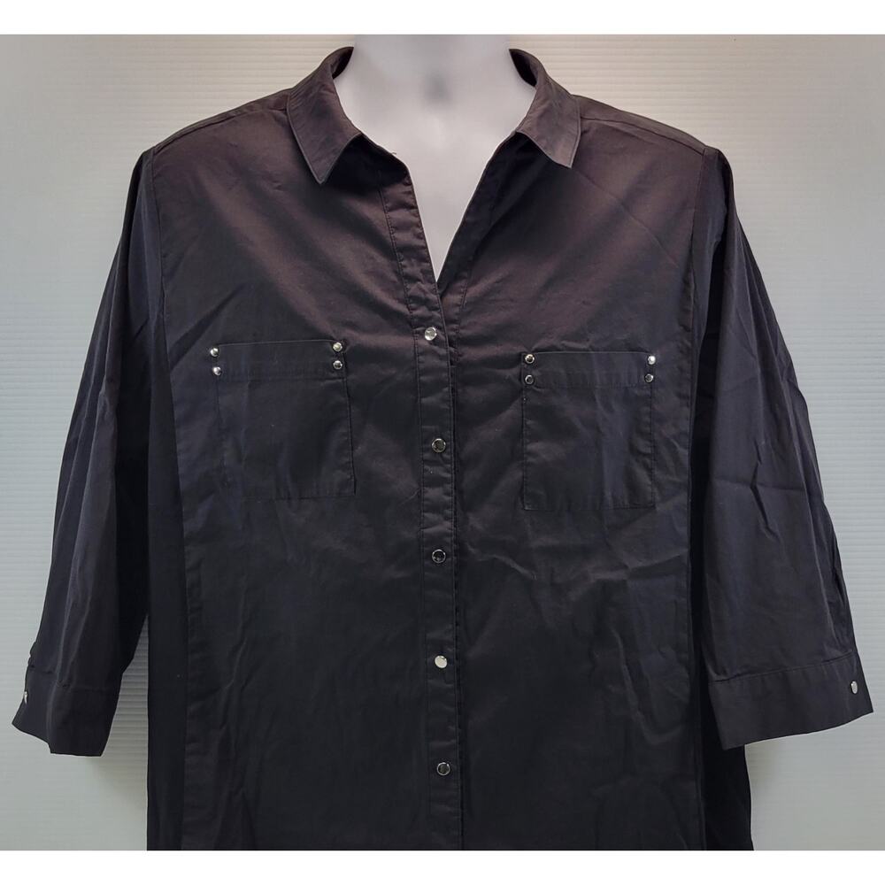G) Avenue Woman Black 3/4 Sleeve Button Down Shirt 22/24 - Picture 4 of 11